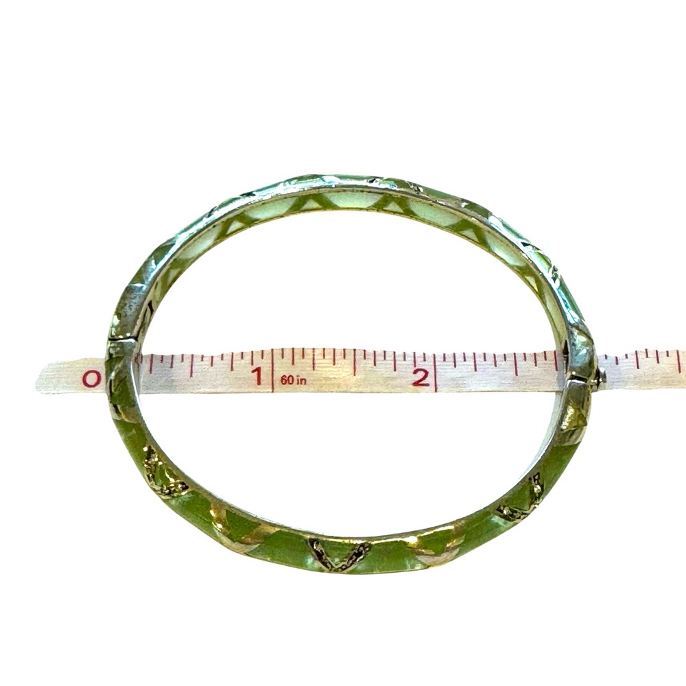 Vintage Green and Silver Bangle Bracelet with hinge clasp. EUC - Picture 2 of 3